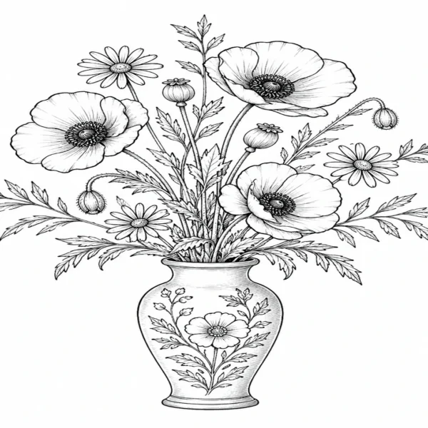Beautiful Flower Vase Drawing for Wall Decor