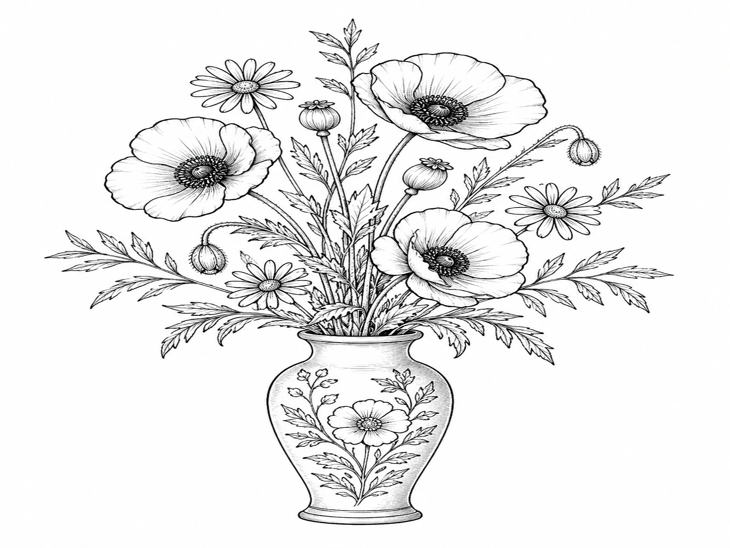 Beautiful Flower Vase Drawing for Wall Decor