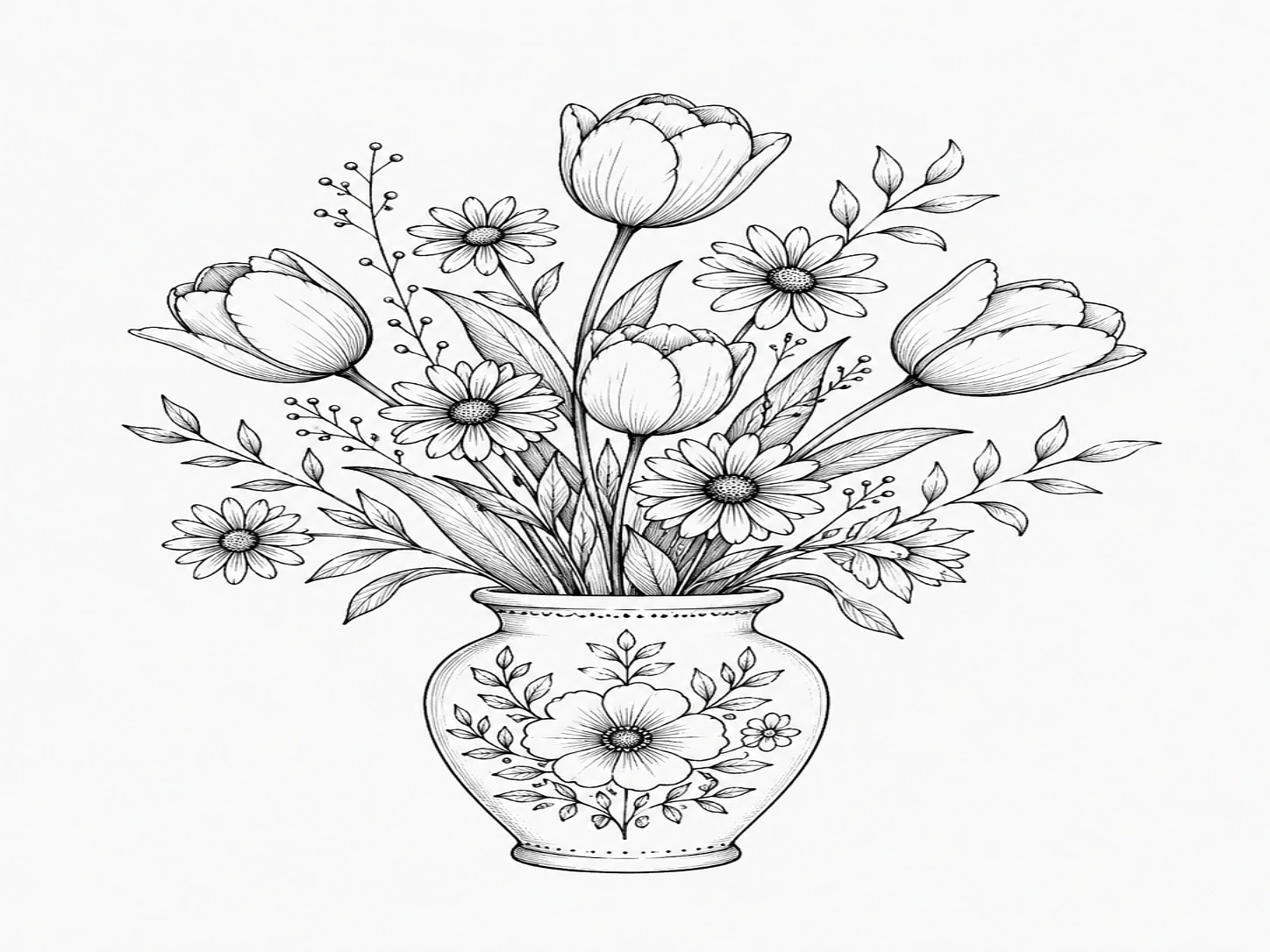 Beautiful Flower Vase Drawing for Wall Decors