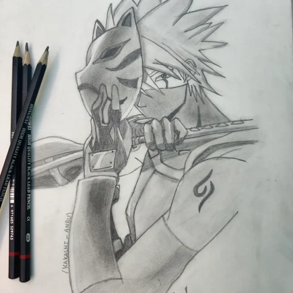 Hand Drawn Kakashi ANBU Pencil Sketch Art
