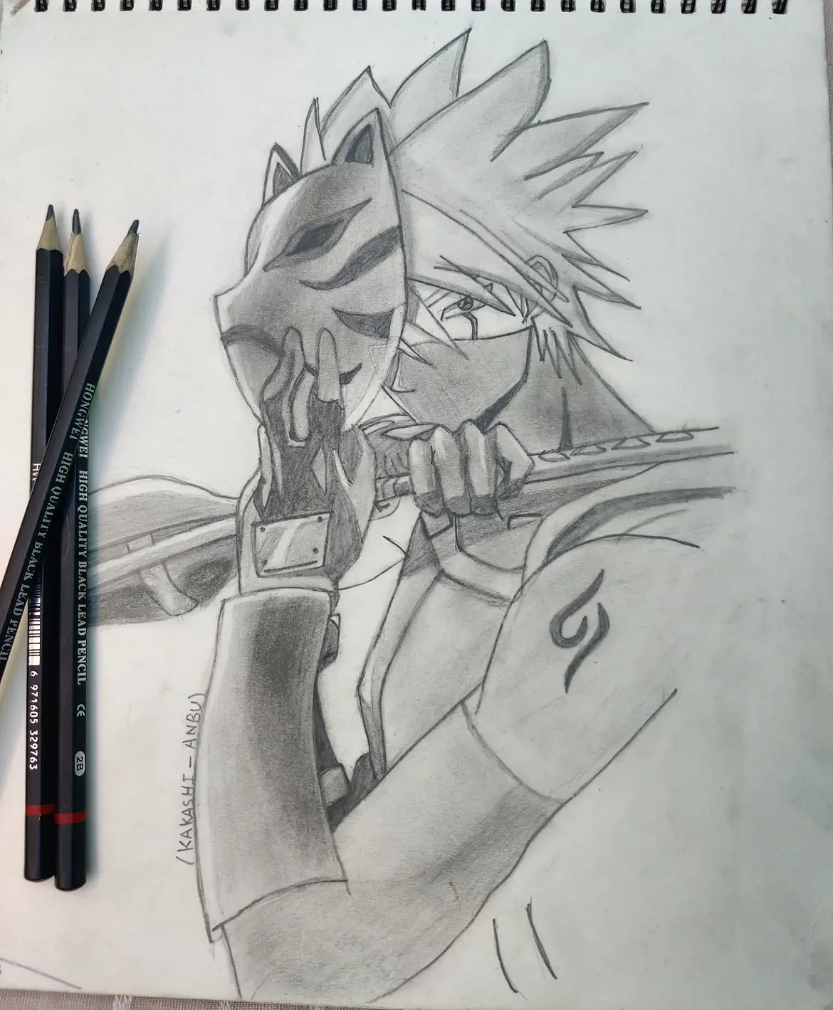 Hand Drawn Kakashi ANBU Pencil Sketch Art