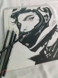 Hand Drawn Masked Anime Warrior Pencil Sketch